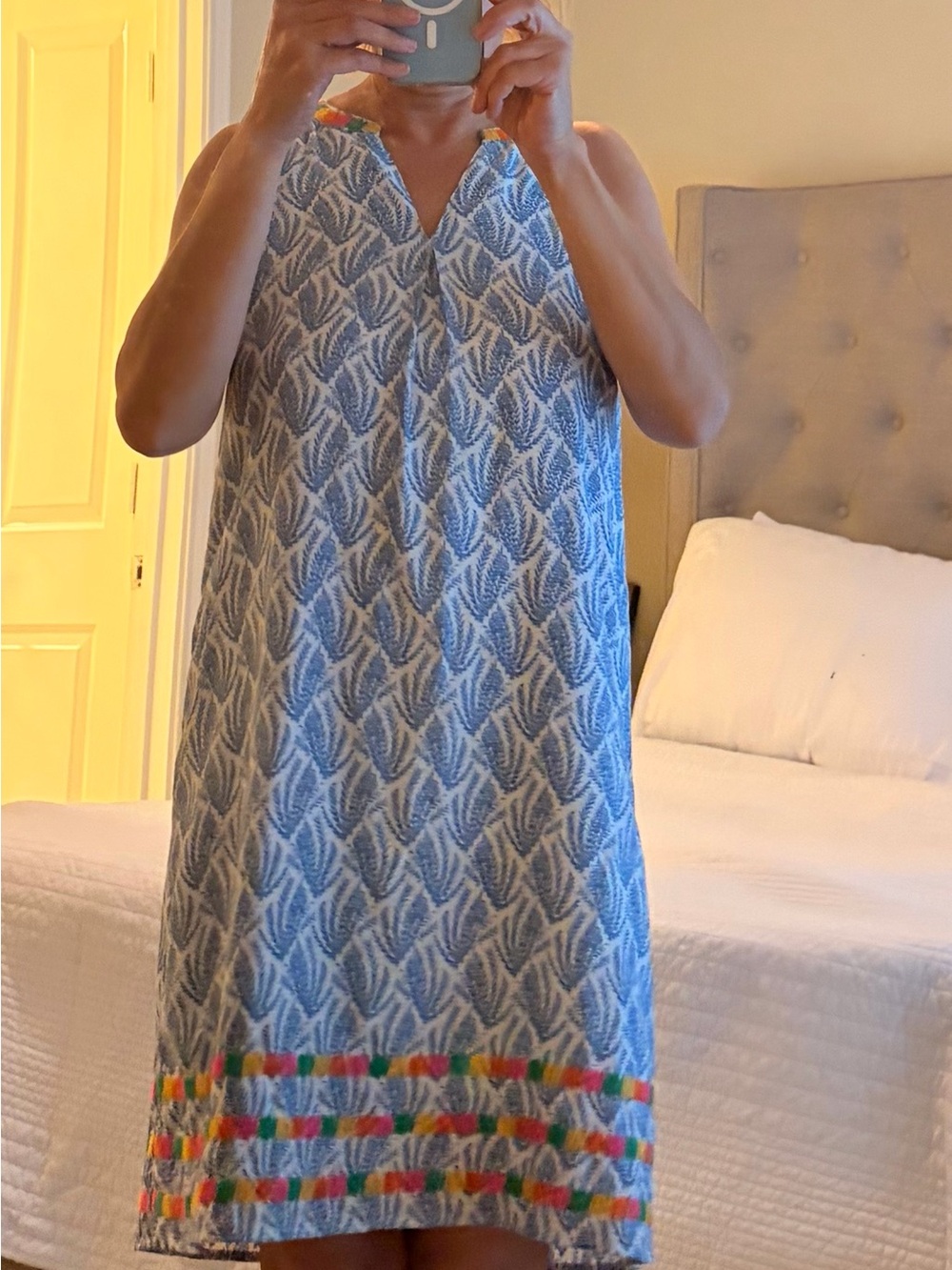 THML Blue & White Printed Halter Dress with Rainbow Embroidery - Picture 4 of 15